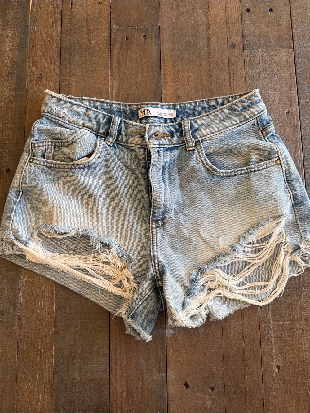 Zara Distressed Light Blue Denim Cutoff Shorts